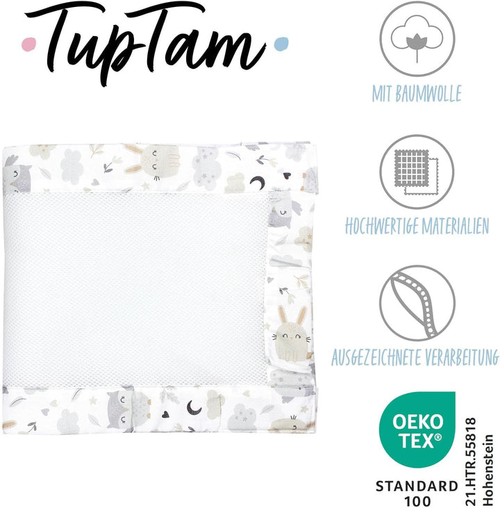 TupTam Gitterstäbe Schutz Netz Babybett Nestchen 3D Mesh 2er Pack, Farbe: Hase/Eule, Grösse: ca. 128