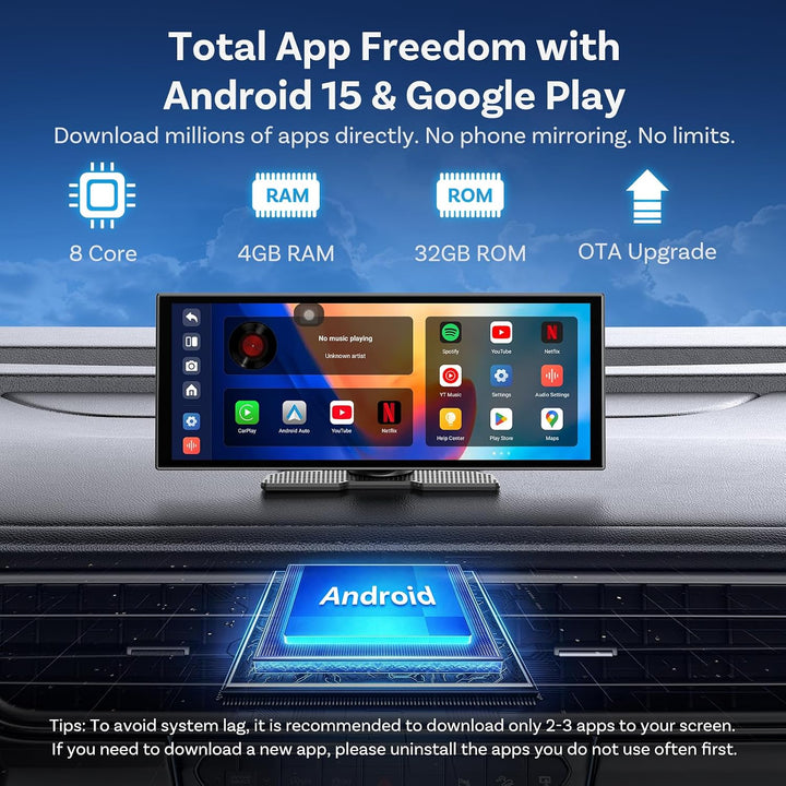 Ottocast Ottoscreen AI, 11,4 Zoll Carplay Display kompatibel mit Netflix/YouTube, Carplay Android Au