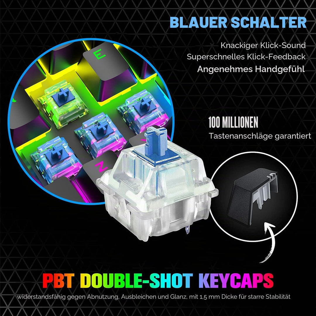 Kabelgebundenes mechanisches TKL-Gaming-Tastatur- und -Maus-Set mit 87 Tasten 3-in-1, mehrere RGB-LE