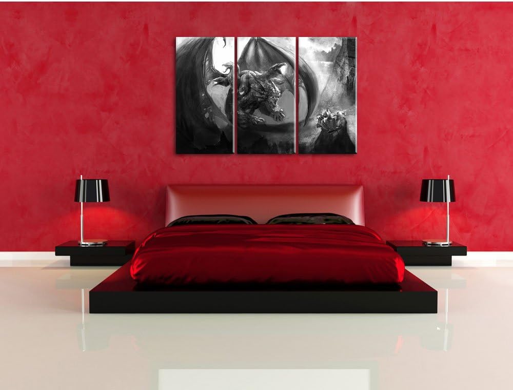 Pixxprint Drachen Schlangen als Leinwandbild | Grösse: 3 Teilig (120x80) | Wandbild| Kunstdruck | fe
