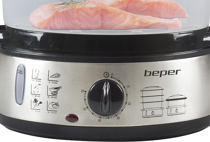 BEPER BC.250 Multi-Dampfgarer 9L, 800 W, Stahl, 3 herausnehmbare Behälter, BPA FREE, Tank 1000 ML, e