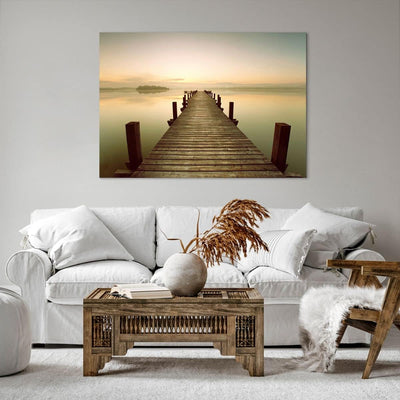 ARTTOR Bilder auf Leinwand 100x70cm Leinwandbild mit Rahmen Brücke See Gross Wanddeko Bild Schlafzim