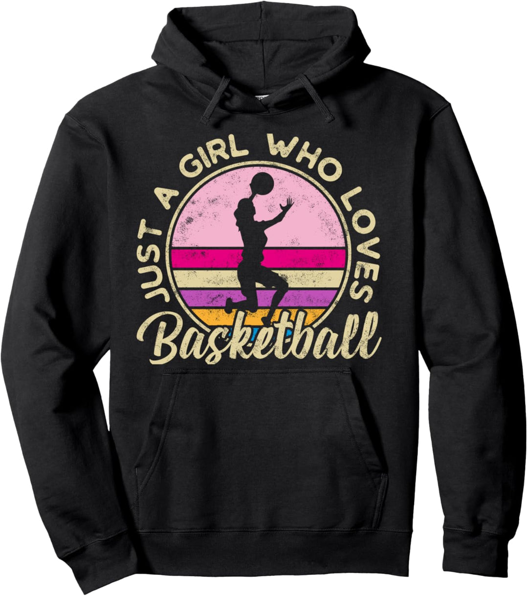 Nur ein Mädchen, das Basketball liebt Damen Retro Basketball Pullover Hoodie
