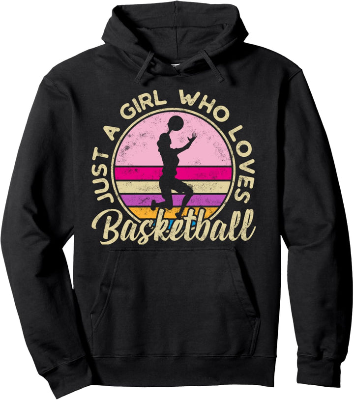 Nur ein Mädchen, das Basketball liebt Damen Retro Basketball Pullover Hoodie