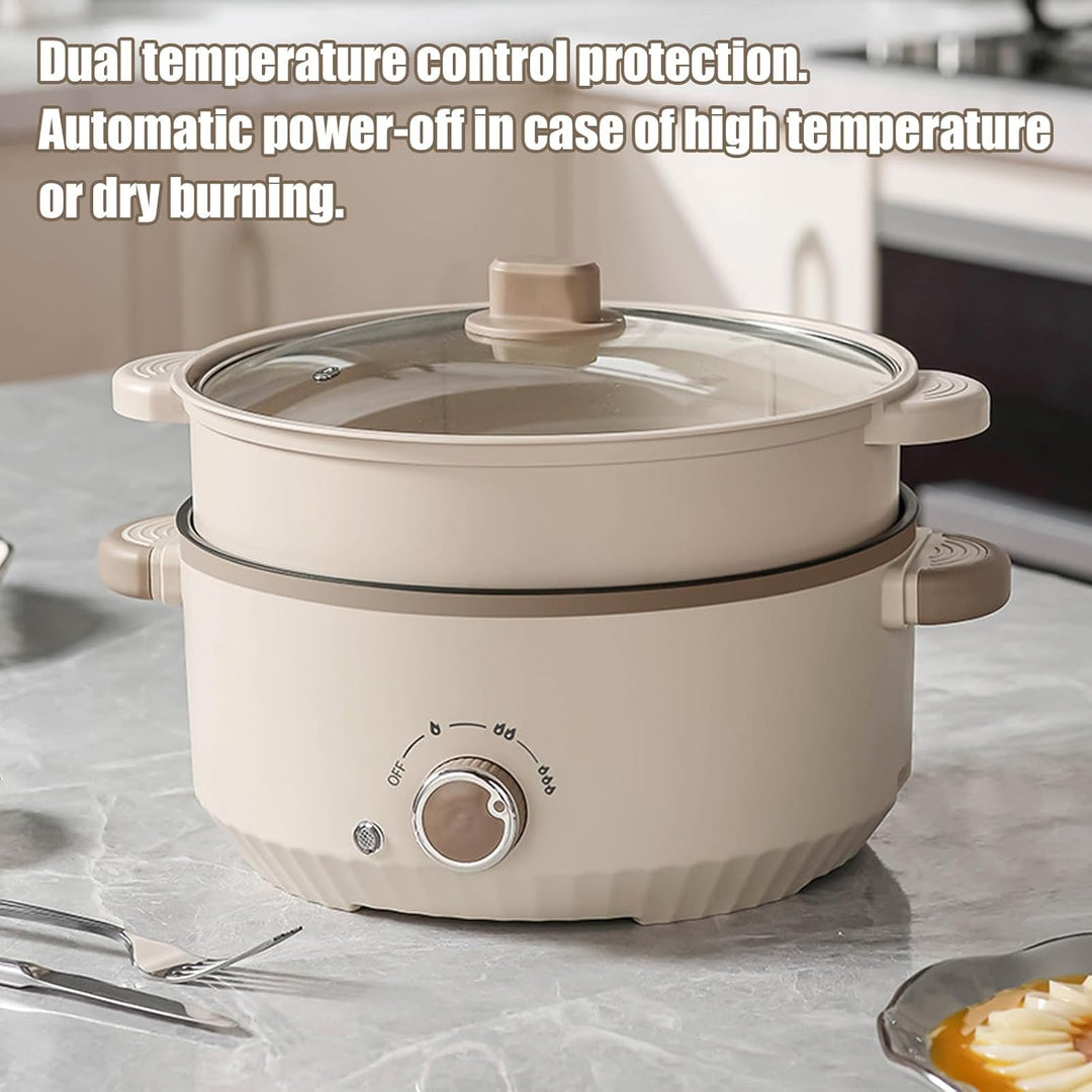 Hot Pot Elektrisch mit Dampfgarer, 4.6 L Tragbar Elektrischer Kochtopf 1000W, Multifunktionaler Hotp
