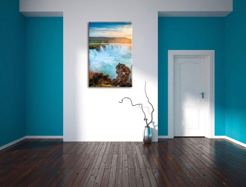 Pixxprint Wasserfall im Sonnenschein als Leinwandbild/Grösse: 100x70 cm/Wandbild/Kunstdruck/fertig b