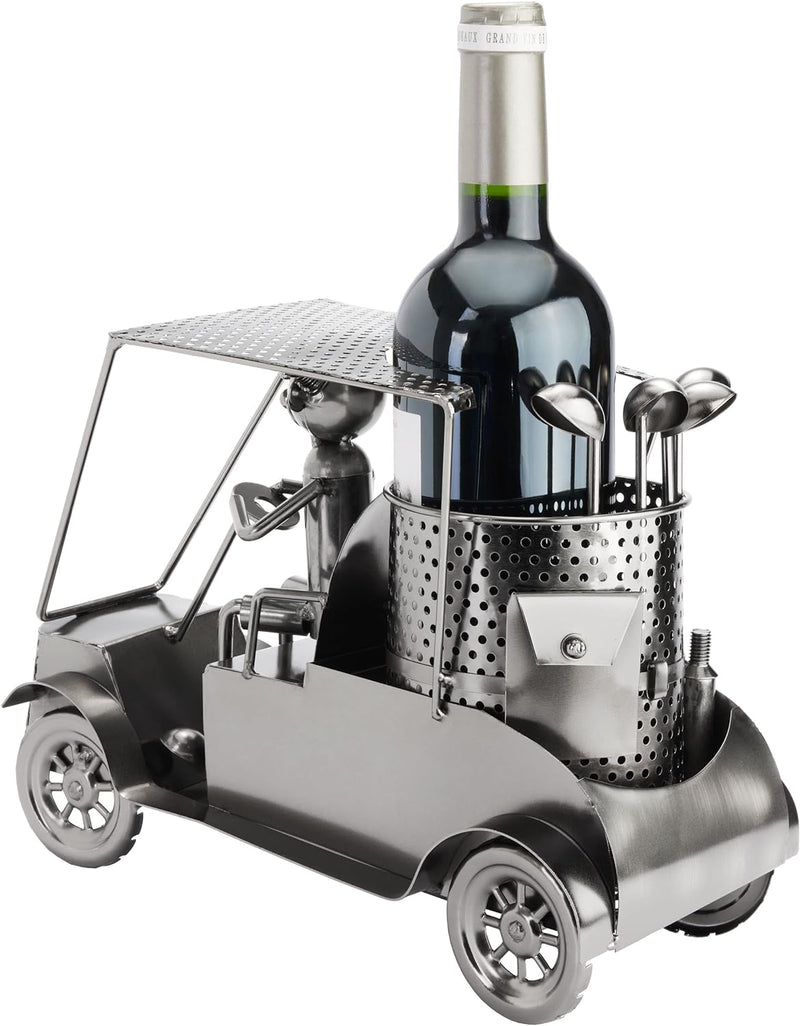 BRUBAKER Wein Flaschenhalter Golfer in einem Golfcart - Metall Skulptur - Geschenk mit