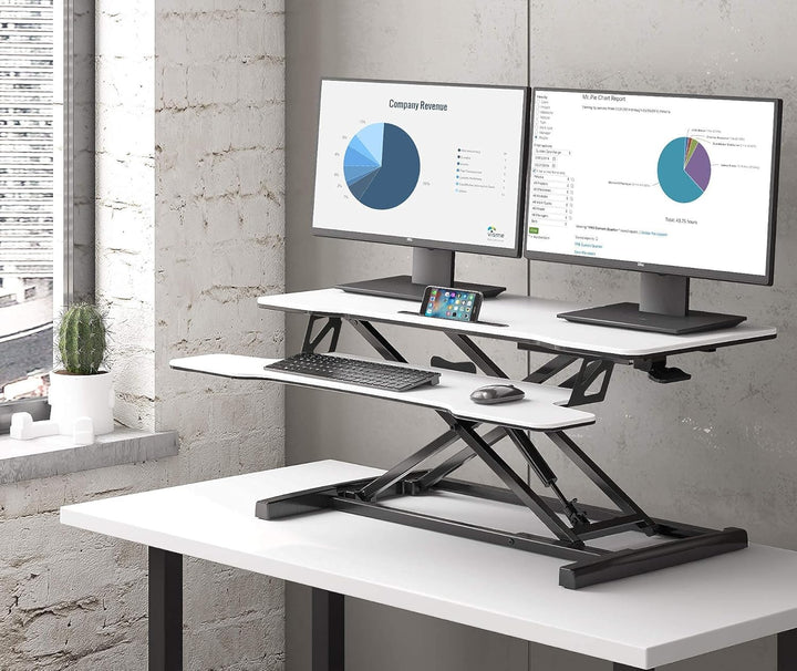 FITUEYES Höhenverstellbar Schreibtischaufsatz Büro Sitz Steh Computertisch 92 x 40 cm Stehpult mit T