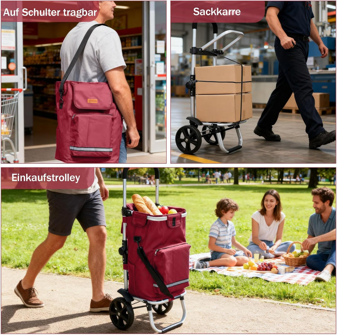 Sekey Einkaufstrolley klappbar für Senioren, XXL Einkaufswagen faltbar mit Kühlfach, 3in1 Trolley Ei