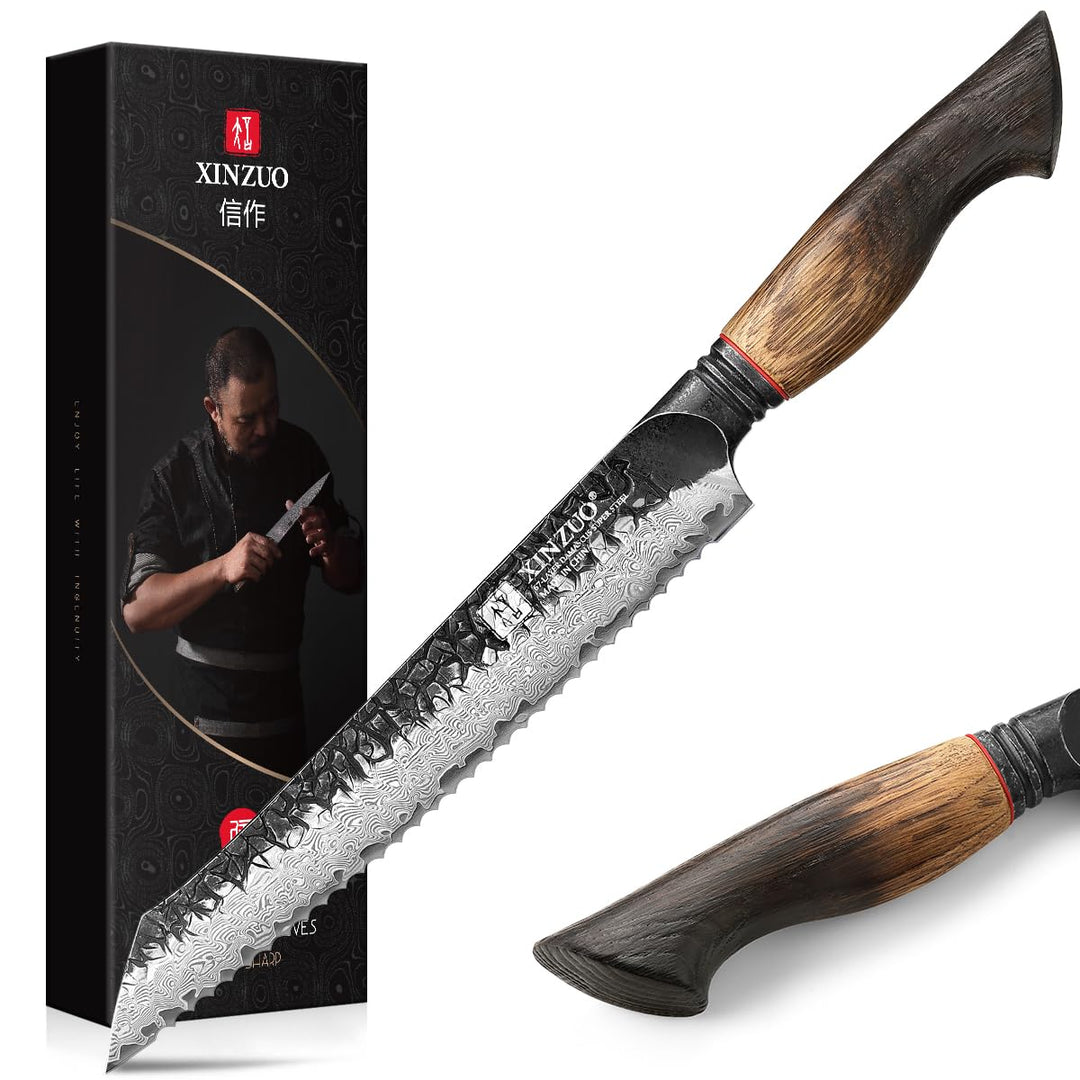 XINZUO 21,5cm Brotmesser Handgeschmiedet 67 Schichten Damaststahl Tortenmesser -Profi Scharfe Küchen