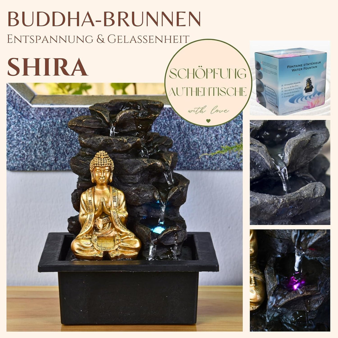 Zen Light Shira Zimmerbrunnen mit Pumpe und LED-Beleuchtung, Kunstharz, Schwarz, Einheitsgrösse Sing
