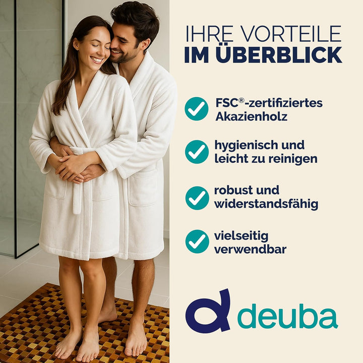 DEUBA® Badvorleger Badematte Holz 80 x 50 cm FSC-zertifiziertes Akazienholz Rutschhemmende Gummistop