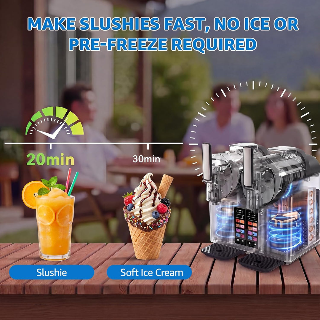 Slush Maschine 2 x 2L Eismaschine Slushie Maschine mit 7 smarten Programmen, Softeismaschine für Zuh