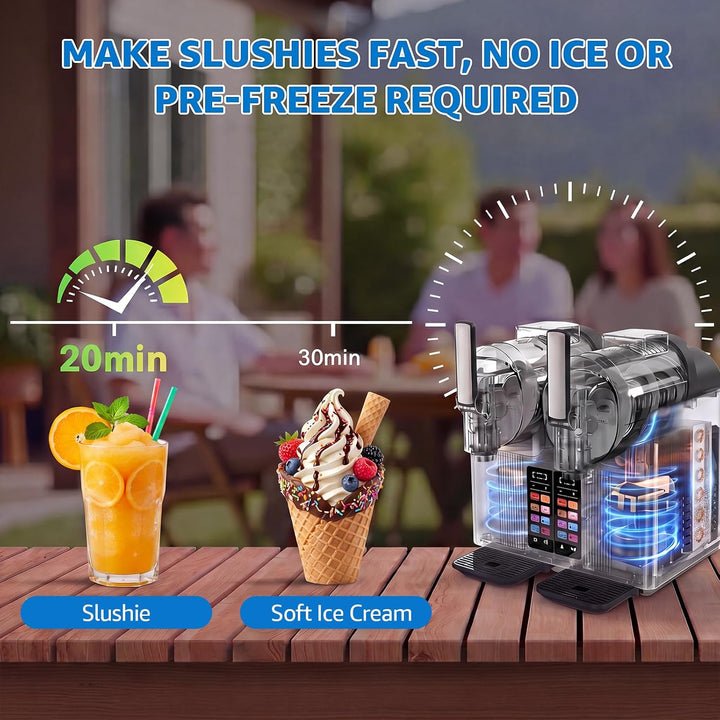 Slush Maschine 2 x 2L Eismaschine Slushie Maschine mit 7 smarten Programmen, Softeismaschine für Zuh