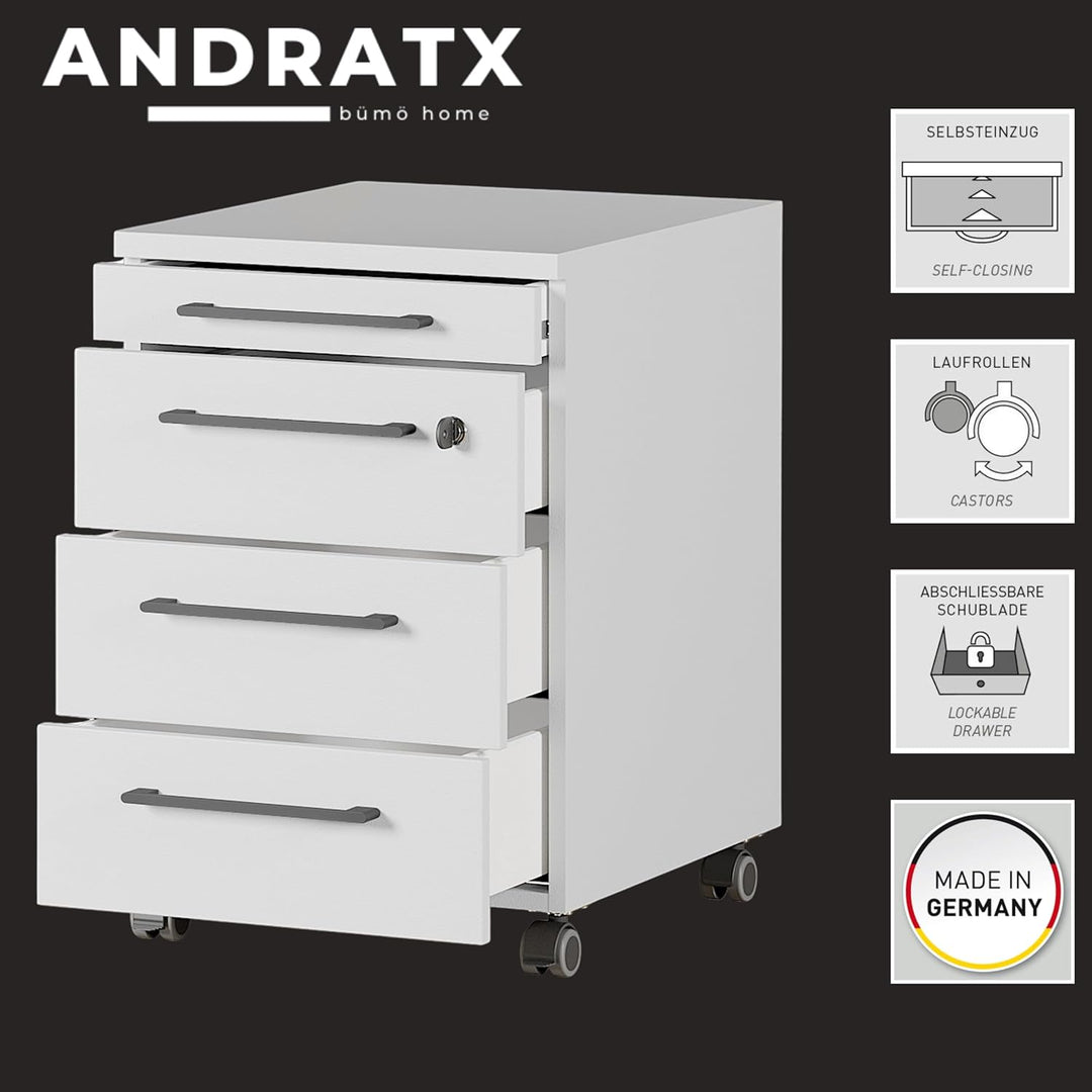 bümö Andratx Rollcontainer mit Schubladen, Container abschliessbar aus Holz in grau - Rollwagen für'