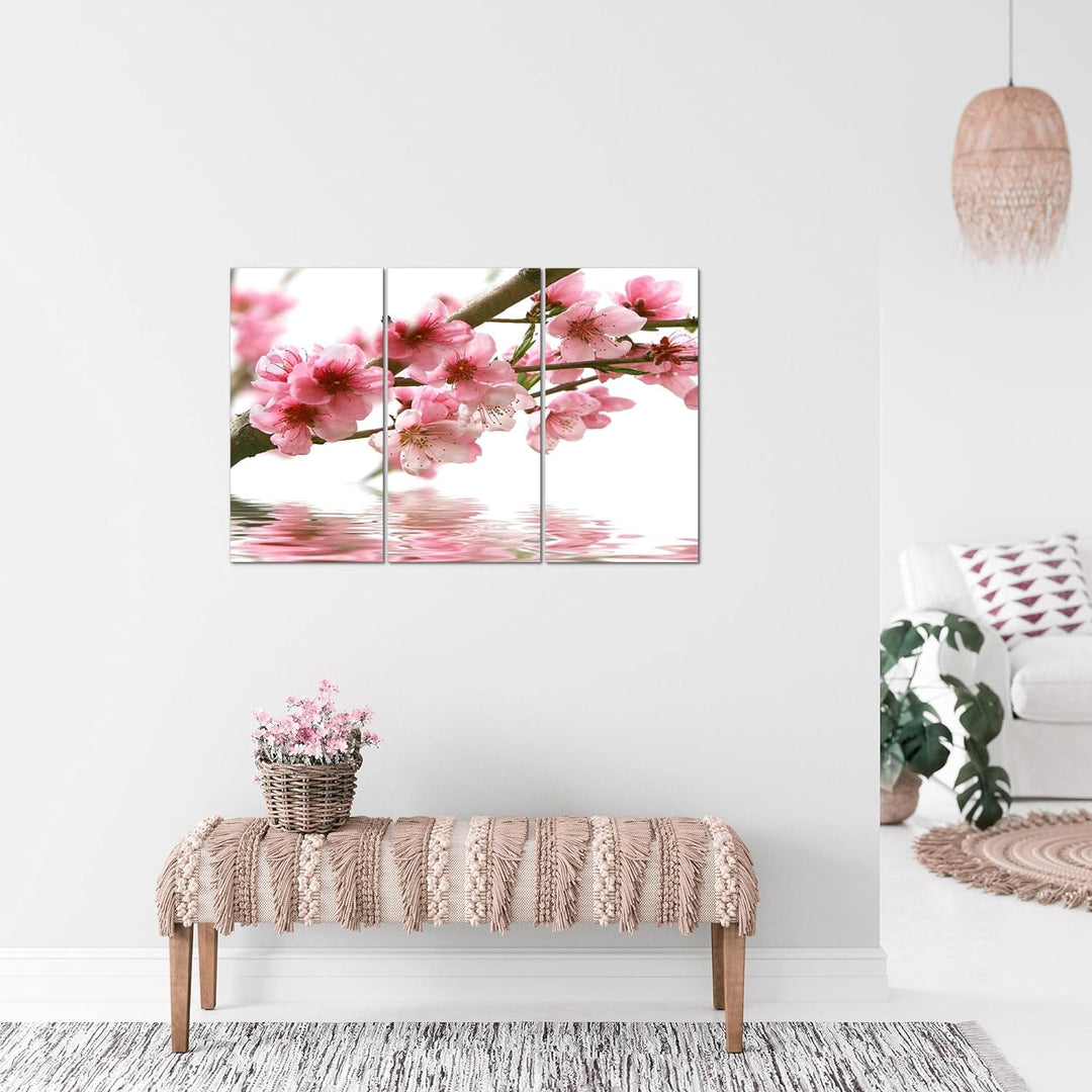 Runa Art Wandbilder Blumen Sakura Bild XXL Wohnzimmer Schlafzimmer Rosa Kirschbaum 120 x 80 cm 3 Tei