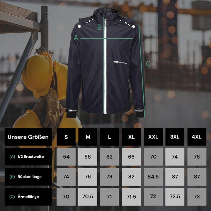 PUMA Workwear - Regenjacke Herren - Wasserdicht - Leichter Windbreaker Fahrradjacke mit Kapuze - Rob