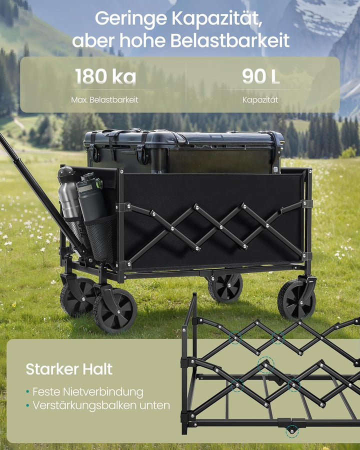 SONGMICS Kleiner Handwagen faltbar, Gartenwagen, kompakt, mit Griff, mit 4 verstärkten Rollen, Davon