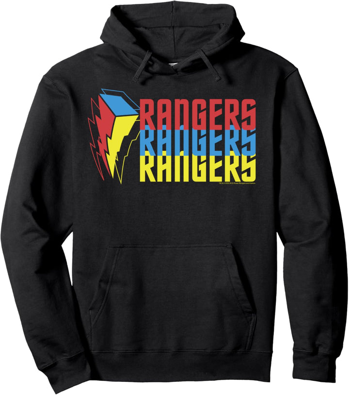 Power Rangers 3D Text Stack Simple Line Logo Pullover Hoodie