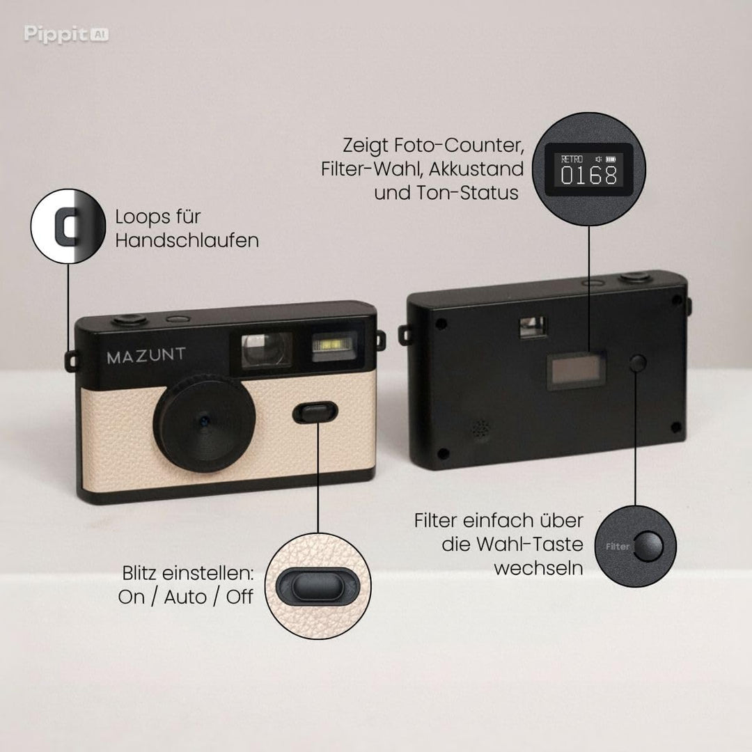 Retro Digitalkamera, 12 MP, bildschirmfreie Kamera inkl. SD-Karte Beige, Beige