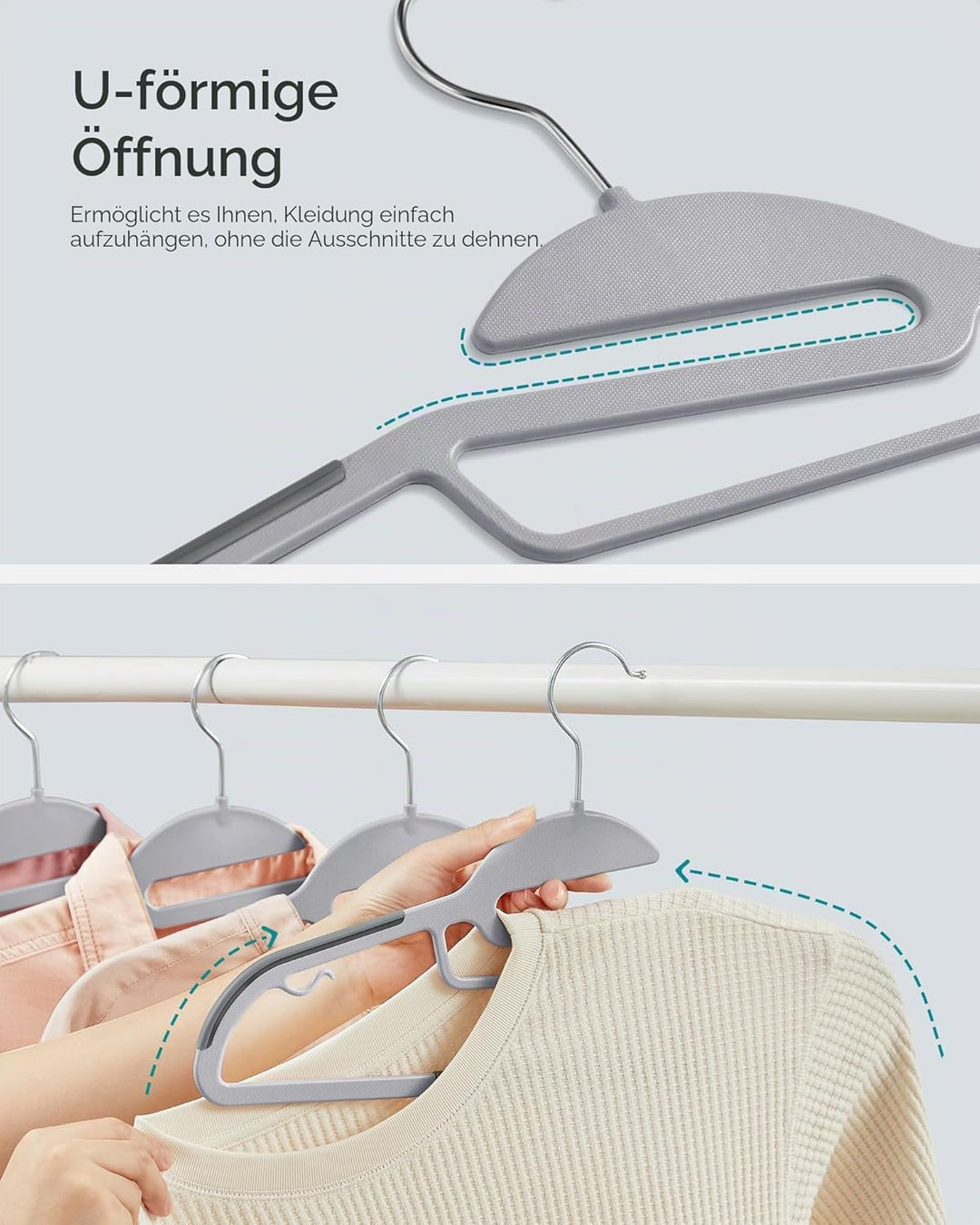 SONGMICS Kleiderbügel, 50 Stück, Anzugbügel aus Kunststoff, gut belastbar, S-Form-Öffnung, rutschfes
