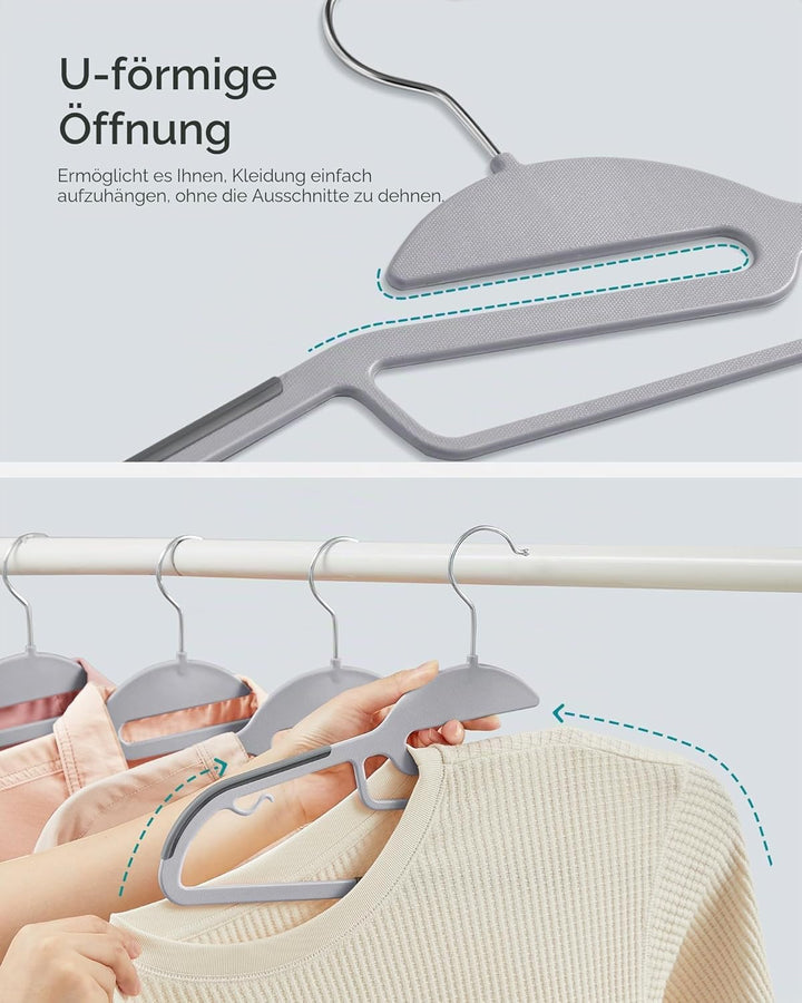 SONGMICS Kleiderbügel, 50 Stück, Anzugbügel aus Kunststoff, gut belastbar, S-Form-Öffnung, rutschfes