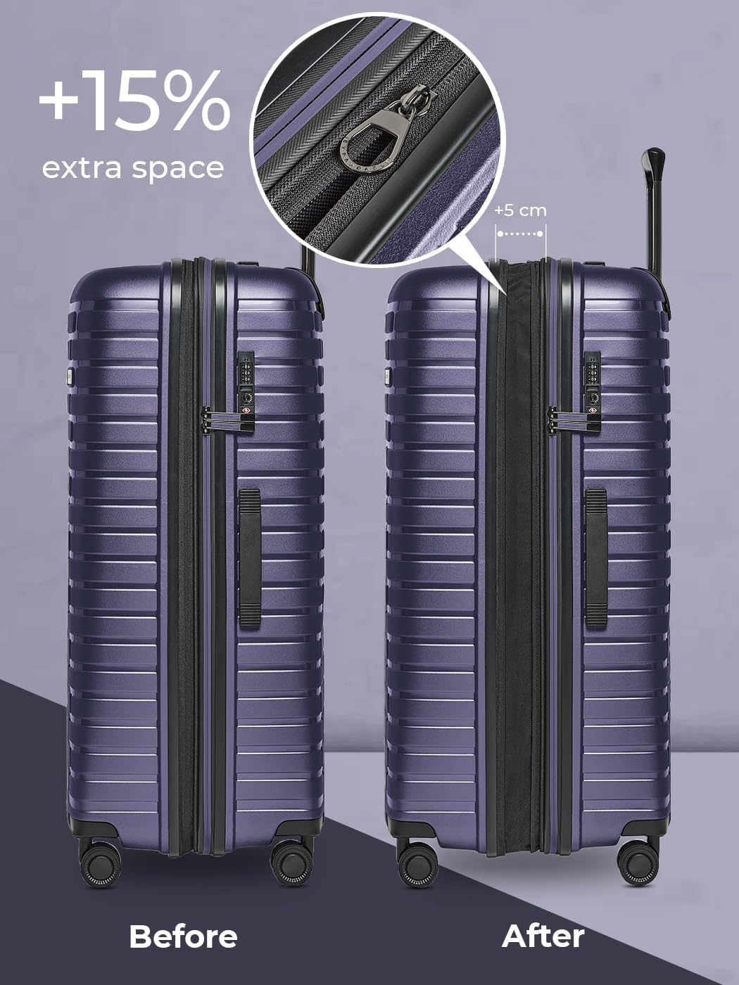 Hartschalen Koffer-Set 3-teilig | hochwertiges Polypropylen Material | mit Dehnfalte erweiterbar um