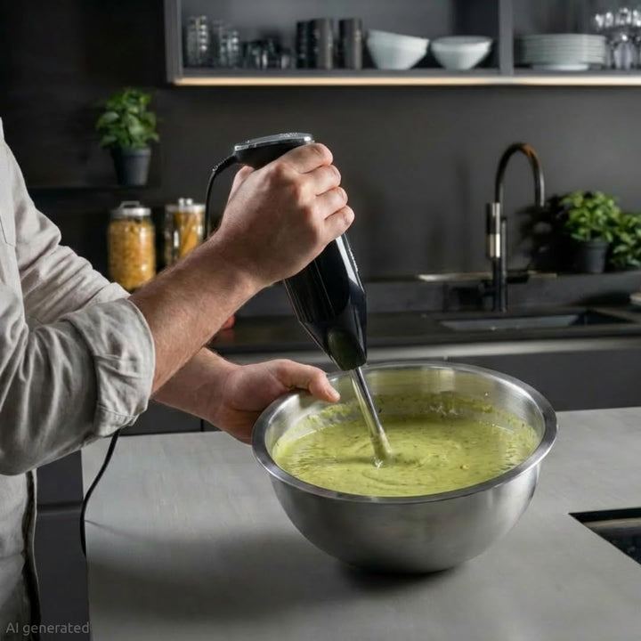 bamix Stabmixer Set M350 MAXX inkl. Multifunktions-, Fleisch-, Gemüsemesser, Quirl, Schlagscheibe au