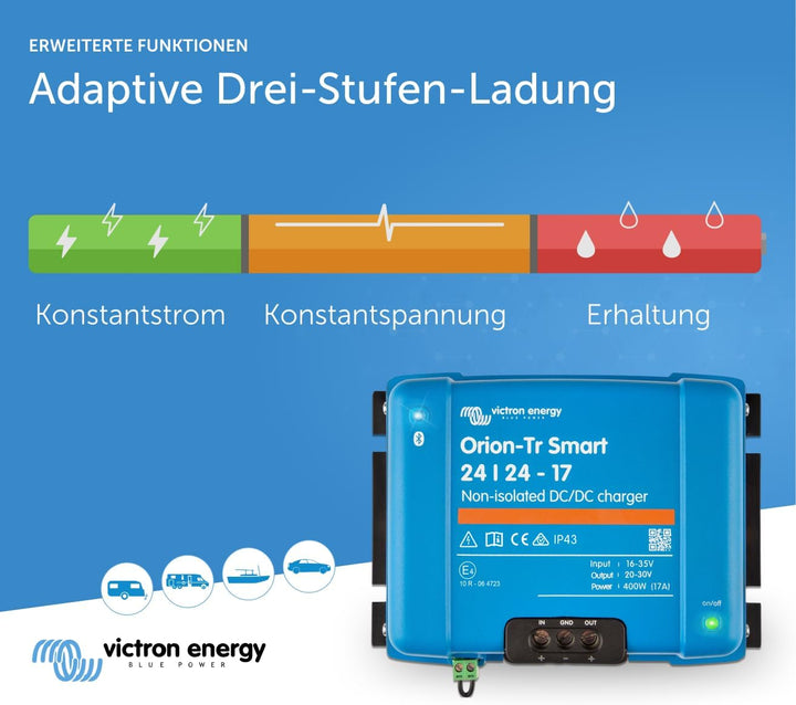 Victron Energy Orion-Tr Smart 24/24-Volt 17 Amp 400-Watt DC-DC Ladebooster, Nicht isoliert (Bluetoot