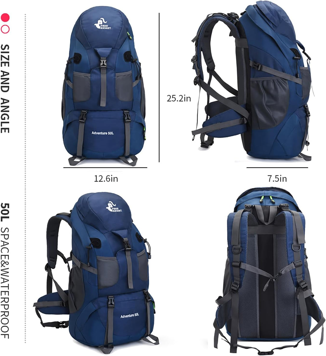 Bseash 50L Leichter wasserfester Wanderrucksack, Outdoor Sport Tagesrucksack Multifunktions Reisetas