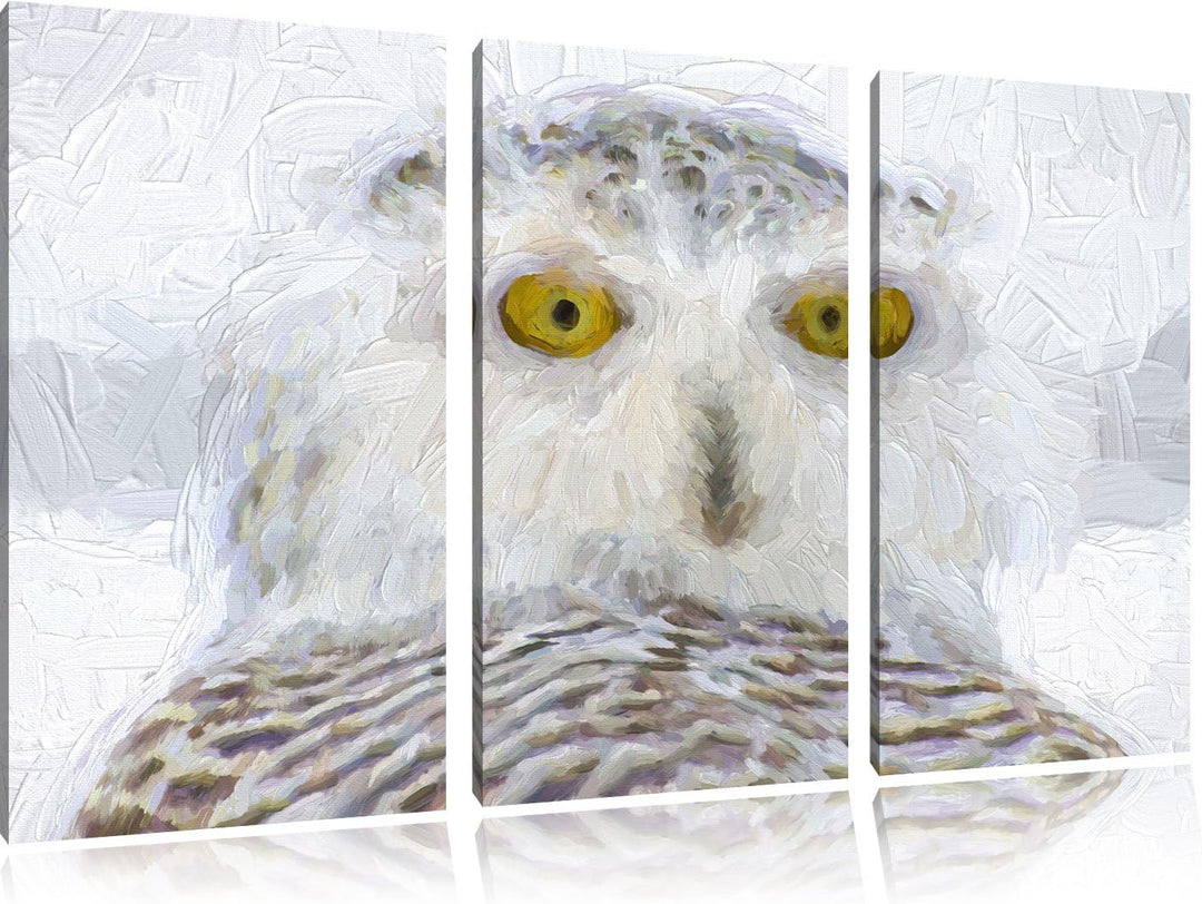 Pixxprint Schnee-Eule als Leinwandbild/Grösse: 3 Teilig (120x80) cm/Wandbild/Kunstdruck/fertig bespa