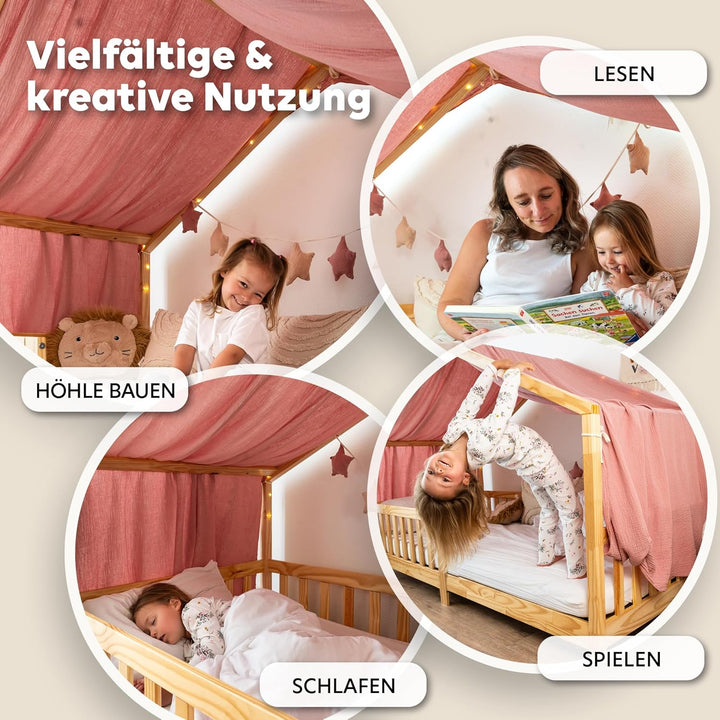 lilimaus Hausbett Himmel [Rosa] - Betthimmel Hausbett aus 100% Baumwolle Musselin Handmade - Stoffhi