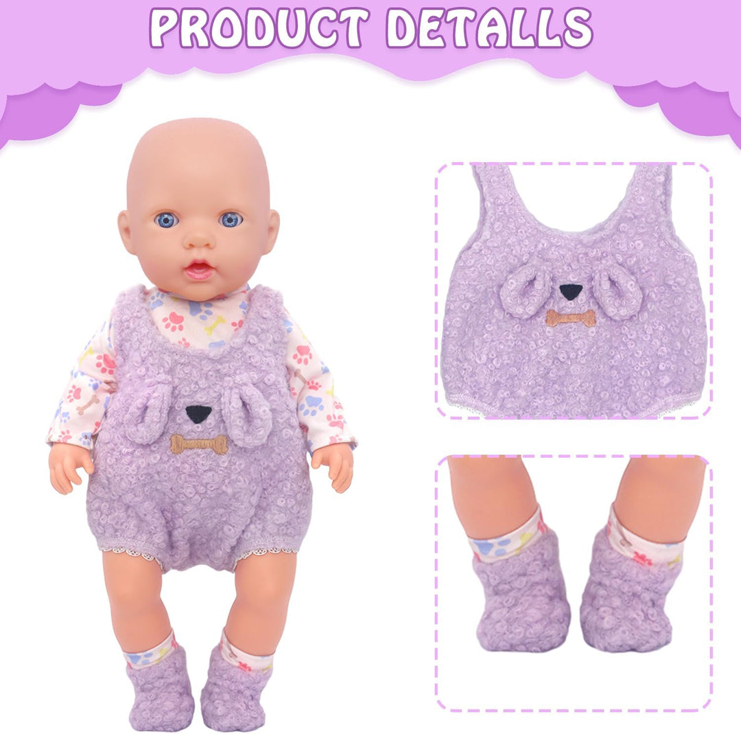 3 Komplette Outfits Puppenkleidung Puppen Set für 35-45 cm und 14-18 Zoll Puppen Enthält Strampler,