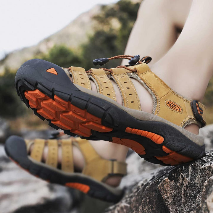ZYLDK Herren Leder Sandalen Sport Outdoor Trekkingsandalen Atmungsaktive Leichte Wandersandalen Männ