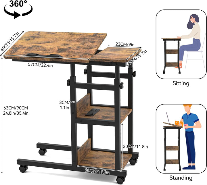 PIPIPOXER Beistelltisch mit Rollen, 80cm x 40 cm Sofatisch Rollen mit Steckdose & USB, Laptoptisch H