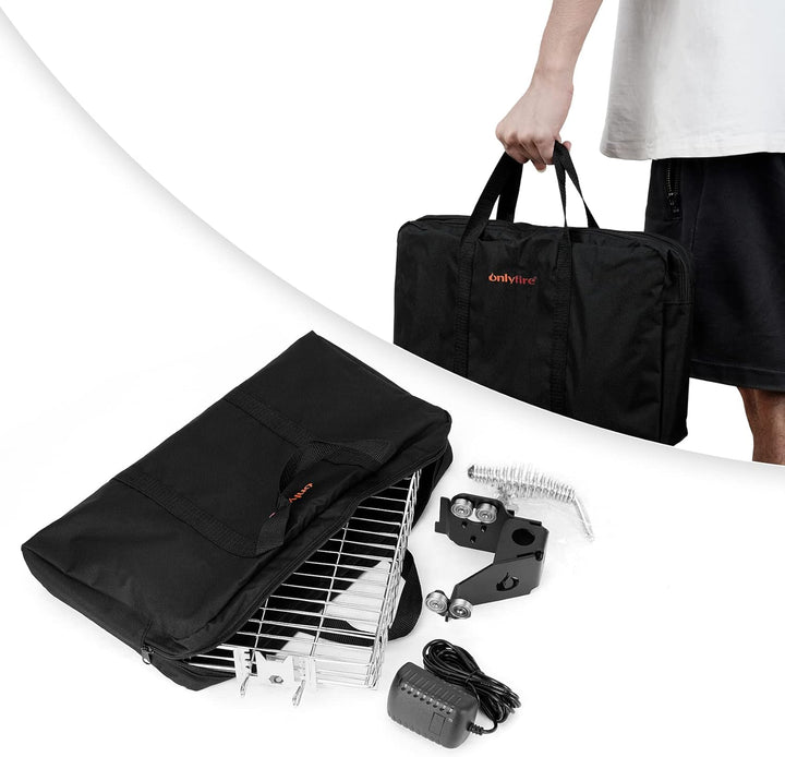 Onlyfire Grillspiess Set für Camping | Elektrische Rotisserie, mit Drehspiesskorb, Spiessgabeln, Bat