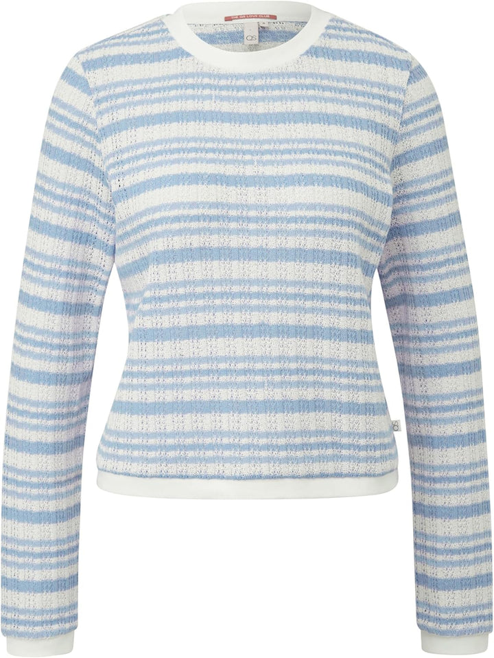 QS Damen Longsleeve mit Ajourmuster T-Shirt Langarm mit Ajourmuster XS 51g0_hellblau, XS 51g0_hellbl