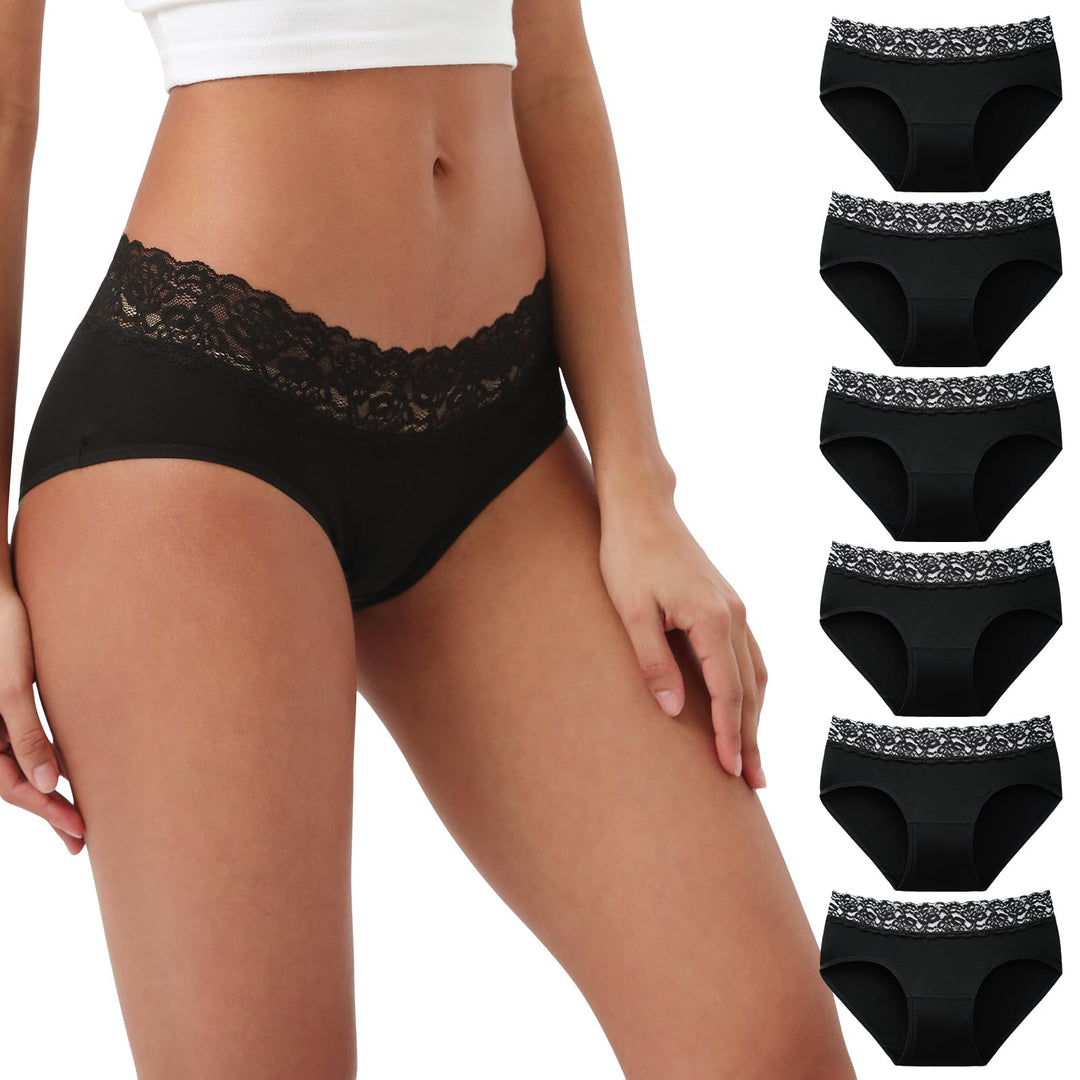 INNERSY Unterhosen Damen Baumwolle Slips mit Spitze Bequeme Hipster Unterwäsche Mehrpack 6 36 6 Schw