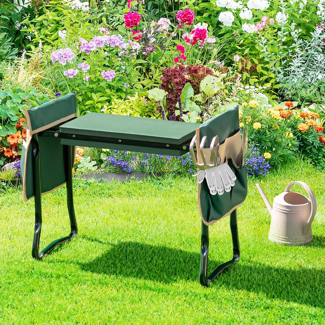 SOARS Kniebank, Gartenhocker klappbar mit Werkzeugtaschen &amp; Kniekissen, Gartenbank bis 150 kg belast