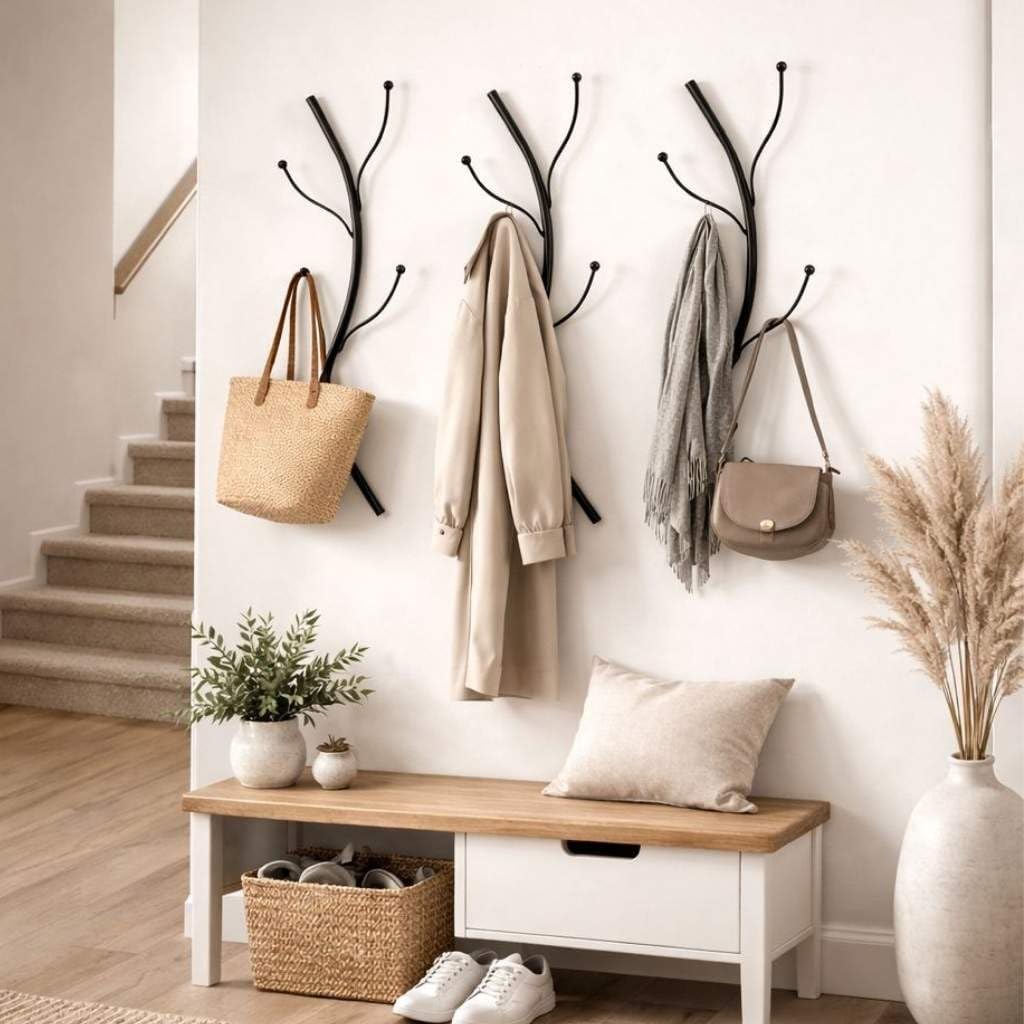 DanDiBo Wandgarderobe Schwarz Metall 3er Set Flora Garderobe Wand 93861 Garderobenhaken Flurgarderob