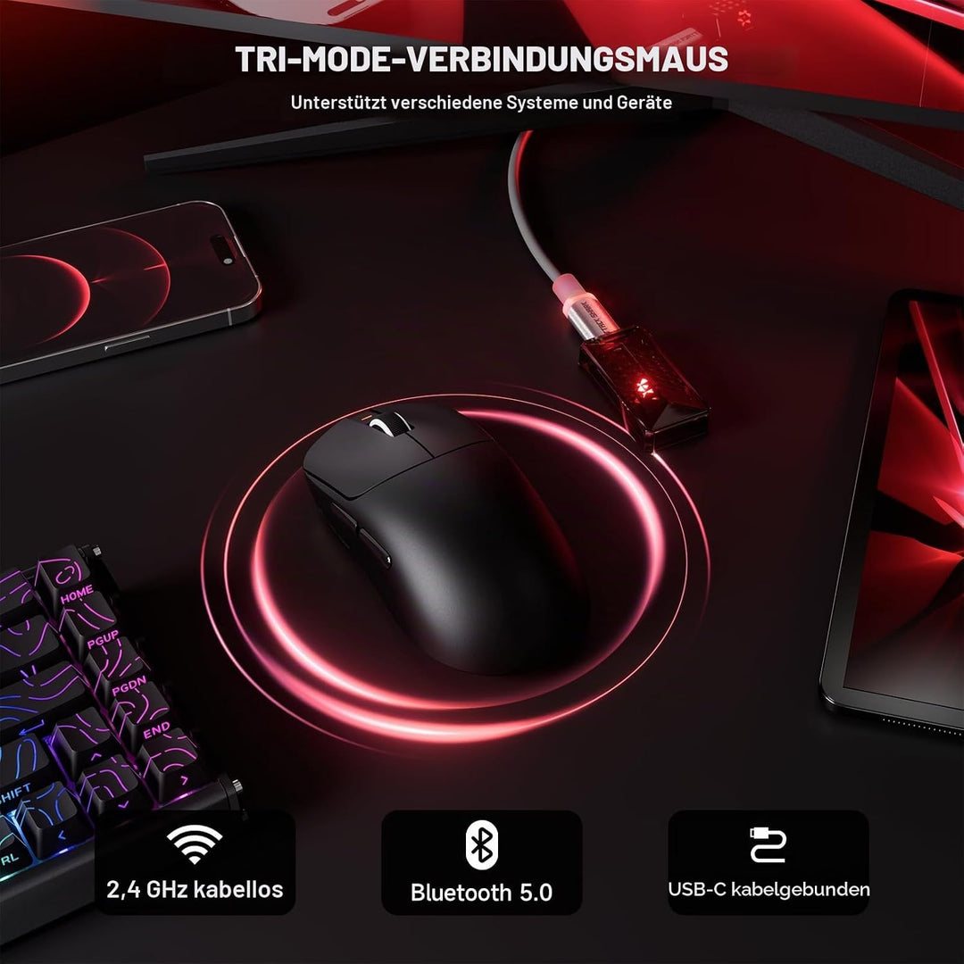 ATTACK SHARK X8 Serie Kabellose Gaming-Maus, 55–65 g Superleicht, PixArt PAW3395/3950 Sensor, BT/2.4