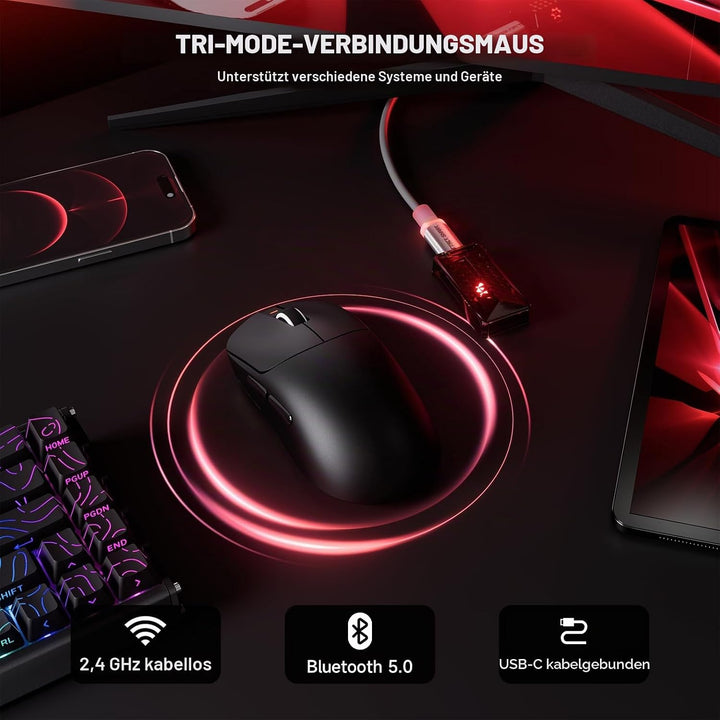 ATTACK SHARK X8 Serie Kabellose Gaming-Maus, 55–65 g Superleicht, PixArt PAW3395/3950 Sensor, BT/2.4