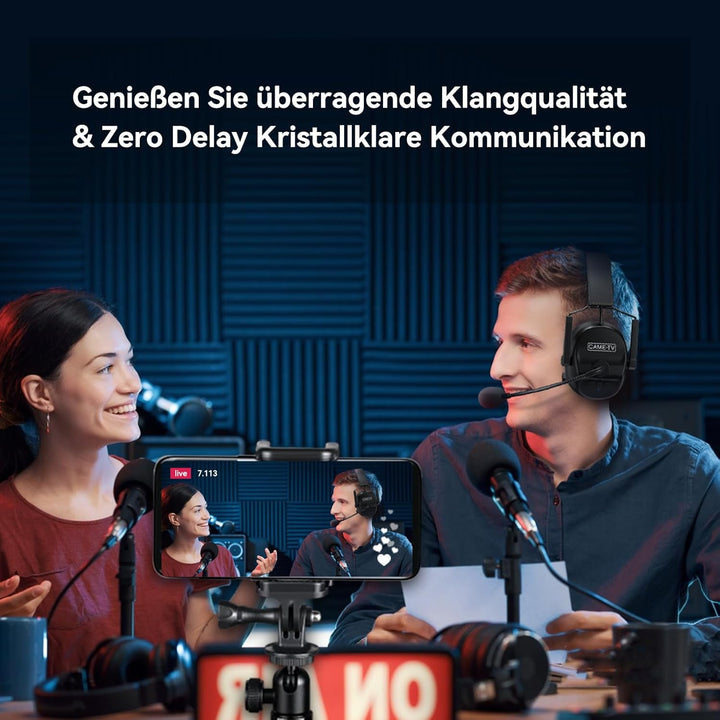 cametv 2er-Pack Kuminik8 1.9GHz drahtloses Intercom-Headset, Vollduplex-Intercom-Kommunikationssyste