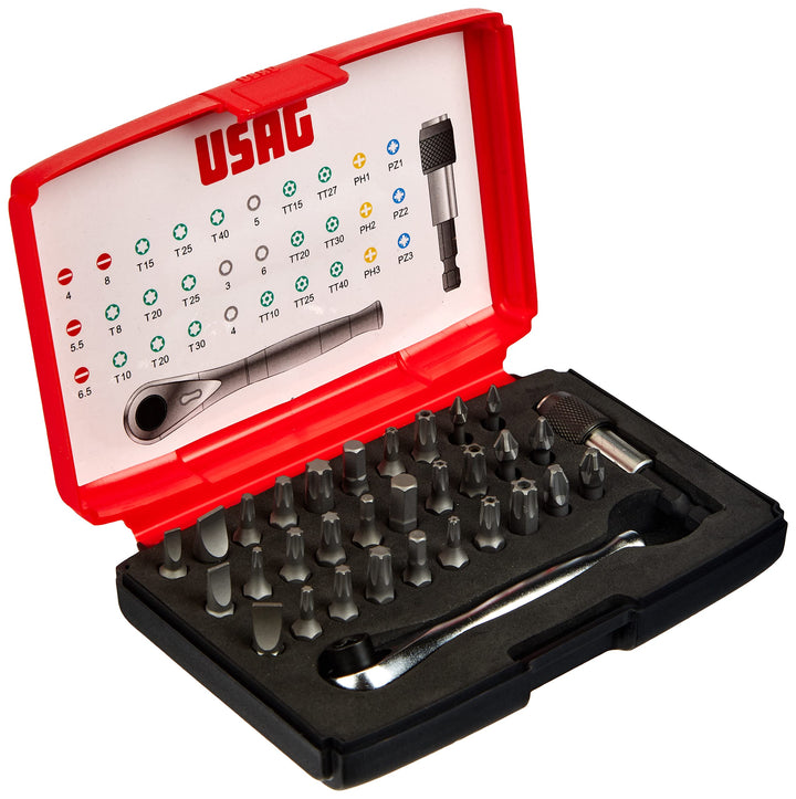 USAG U06920042 - 692 J32 - Sortiment mit Bits und Umschaltknarre - 1/4" (32 Teile) Sortiment mit 32