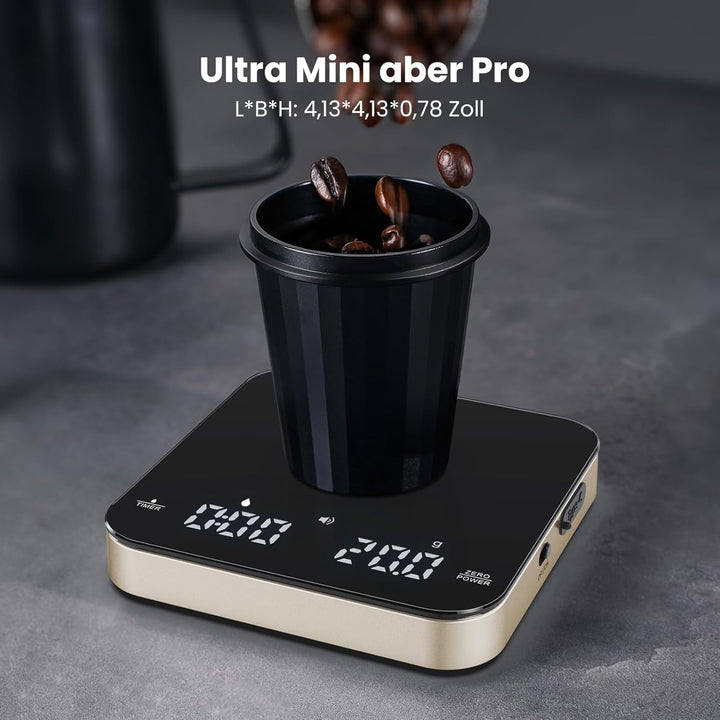 Maestri House Mini-Kaffeewaage mit Timer, Wiederaufladbare Espresso Waage, Präzise 2kg/0,1g Waage fü
