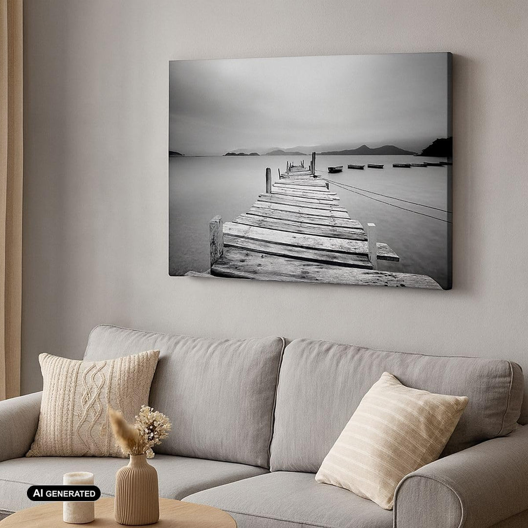 ARTTOR Bilder auf Leinwand 100x70cm Leinwandbild mit Rahmen Brücke See Gross Wanddeko Bild Schlafzim