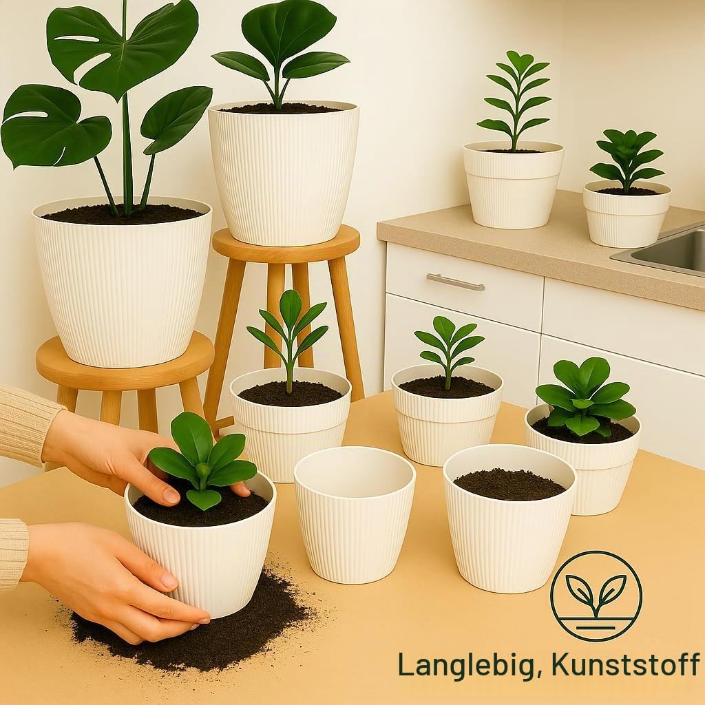 Home Garden Ornaments Blumentopf Set 3er – Kunststoff Übertopf, geriffeltes Design, modern & dekorat