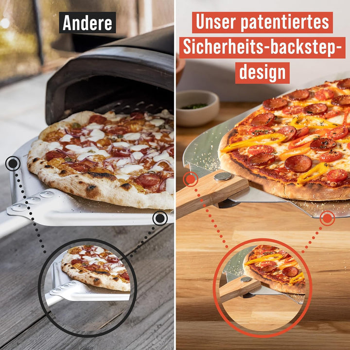 Chef Pomodoro Pizzaschieber mit einklappbarem Holzgriff, 30,5 x 35,6 cm - Hochwertige Pizzaschaufel