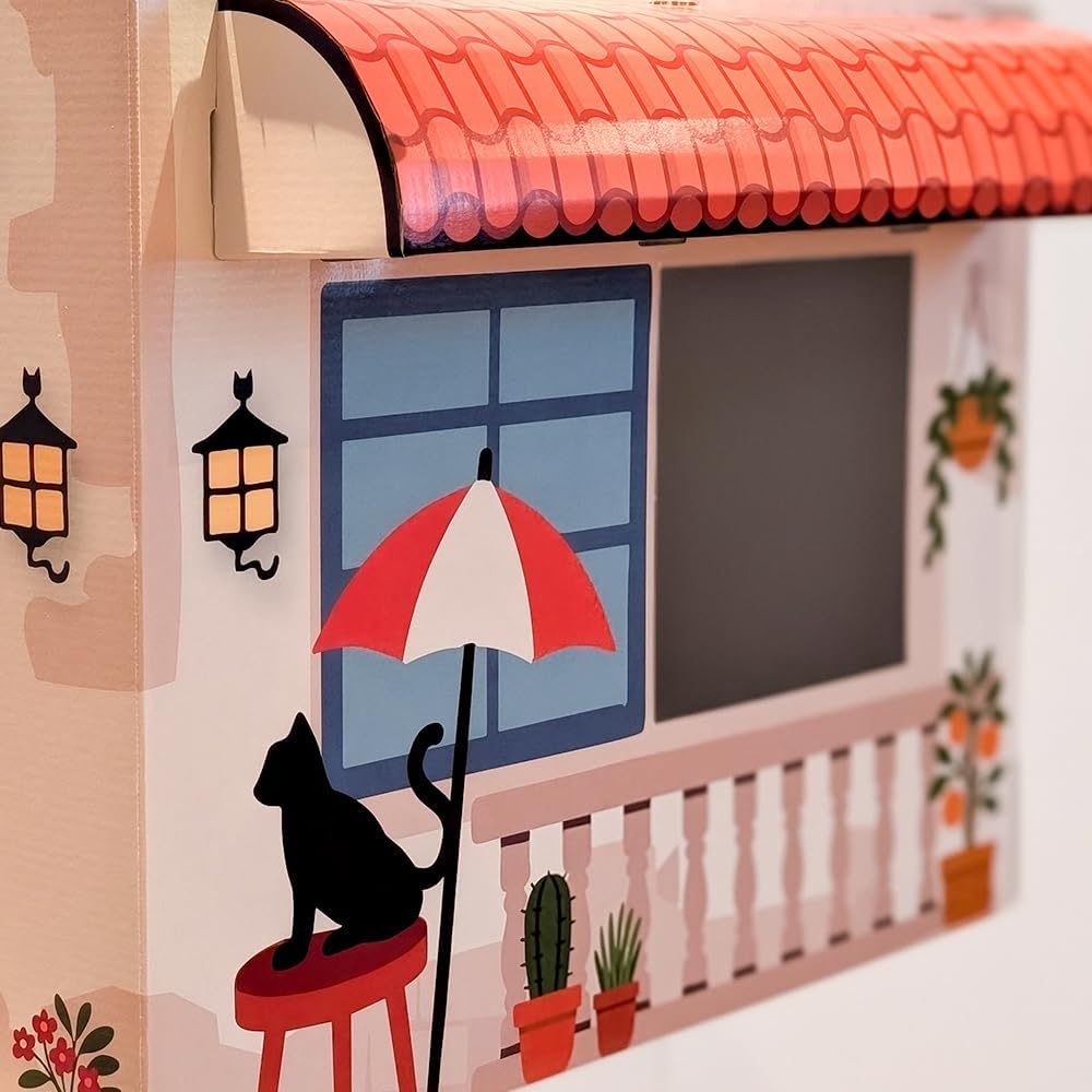 Cat’s Palace Katzenhaus Mediterrane Finca – Rückzugsort &amp; Kratzmöbel mit 2 Kratzflächen für Katzen |