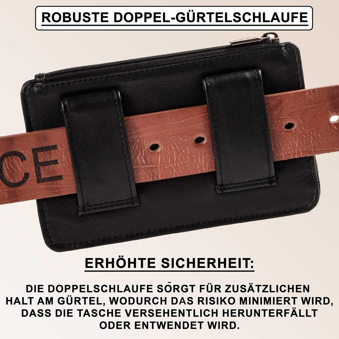 MATADOR Echt Leder Gürteltasche mit Magnetverschluss und YKK Reissverschlussfach mit RFID Schutz für